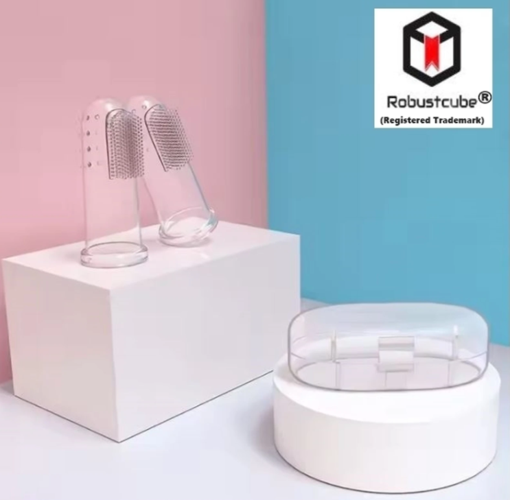 Robustcube Baby Silicone Food Grade Finger Toothbrush with tongue cleaning And storage box Extra Soft Toothbrush